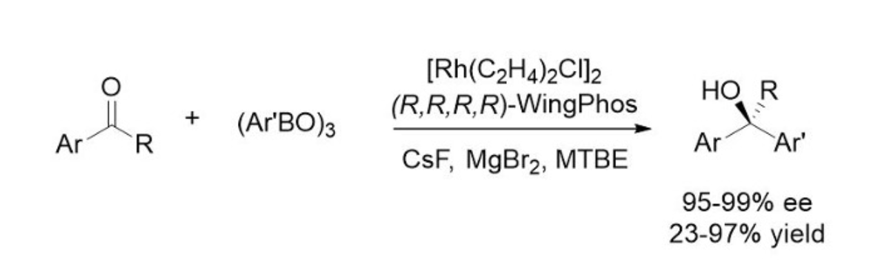 Highly enantioselective additions of arylboroxines to simple aryl ketones have been achieved for the first time with a Rh-WingPhos catalyst, providing a range of chiral diaryl alkyl carbinols in excellent ee's and yields.<br><br>