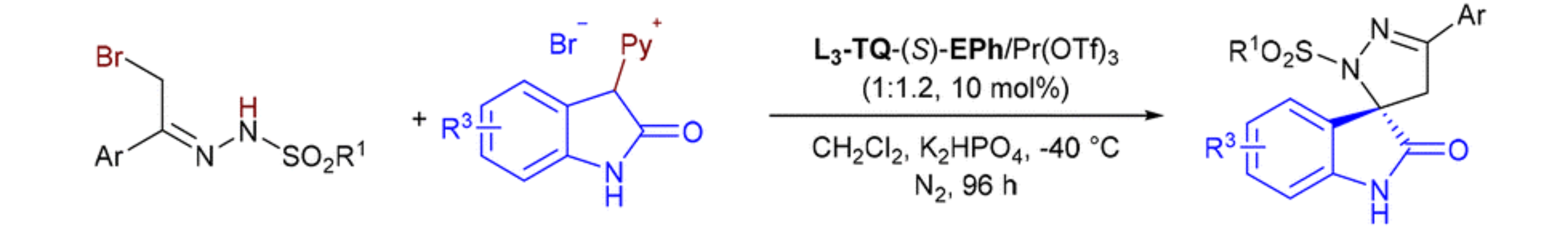 图2 冯氏手性氮氧配体/Ni(II)或Pr(III)配合物催化合成氮杂螺环氧化吲哚化合物