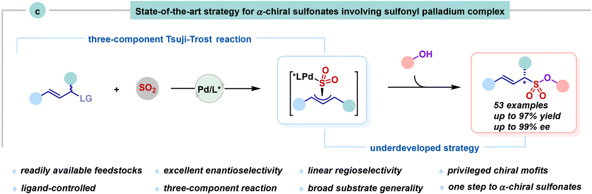 图1 利用SO2替代试剂SOgen对映选择性合成α-手性磺酸盐<sup>[1]</sup>